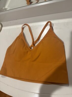 DSG Ribbed Strappy V-Neck Crop Top - Mustard Orange